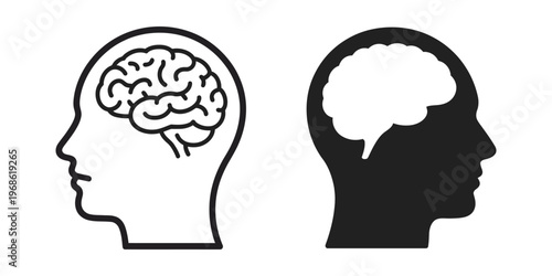 Head with brain vector mental health and cognitive thinking symbol