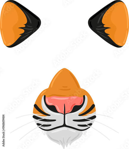 Playful tiger snout and ears vector artwork