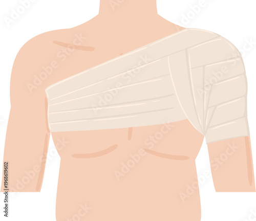 Person with injured shoulder receiving medical first aid