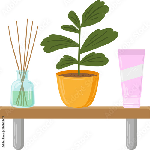 Diffuser, plant, cream illustrating home decor and wellness