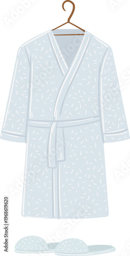 Light blue bathrobe and slippers ready for relaxation