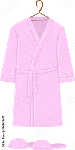 Pink bathrobe and slippers offering home comfort