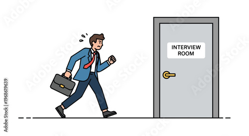Stressed Businessman Running Late for Job Interview at Office
