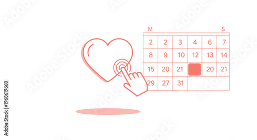 Heart Icon Selection on Calendar Date, Love Appointment Concept