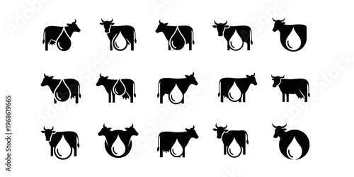 Minimal cow logo collection with clean vector design, ideal for dairy products, livestock farms, agriculture brands, and natural food businesses.