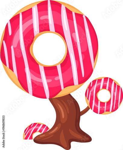 Growing delicious pink frosted donuts on a sweet tree