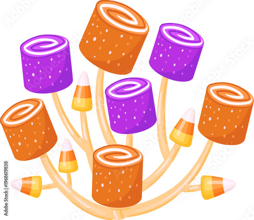 Halloween candy tree growing orange purple sweets