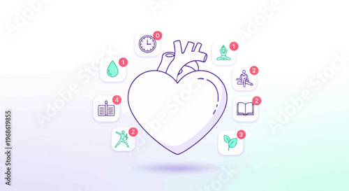 Heart Health Icons: Wellness, Lifestyle, Medicine, and Care Concepts