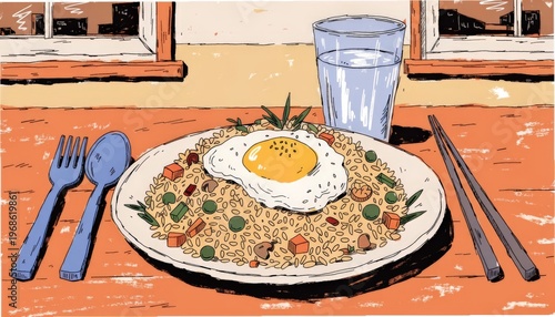 Fried Rice With Egg, Vegetables and Garnish Served Gigapixel Standard V2 4x