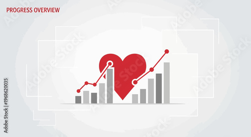 Heart Health Progress Chart: Red Heart Symbol with Growing Bar Graph and Line Chart