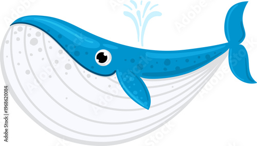 Blue whale blowing water spouting cartoon illustration