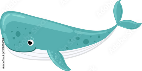 Cute cartoon whale swimming enjoying ocean life