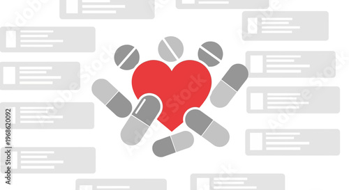 Heart Health, Pills and Medicine Surrounded by Social Media Feed Icons