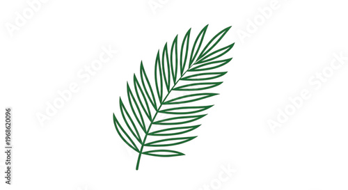 Minimalist vector line icon of a green palm leaf branch, representing Palm Sunday, peace, and victory symbols.