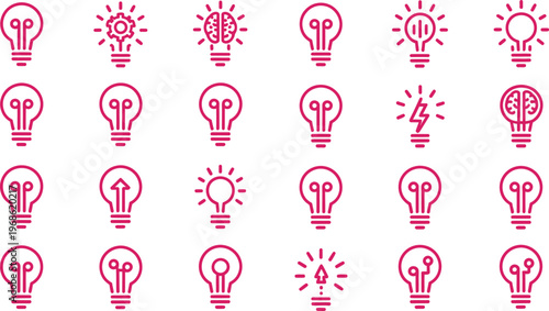 Collection of creative light bulb icons with brain and spark variations