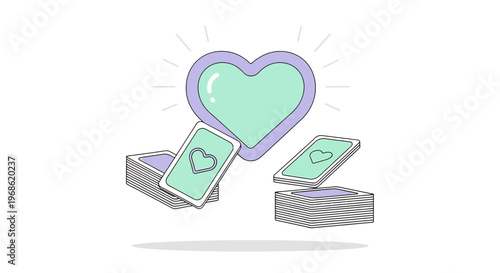 Heart Icon Cards Floating Above Deck, Love Symbol Concept