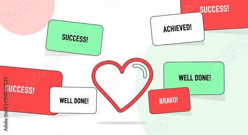 Heart Icon and Positive Affirmation Messages for Success and Achievement