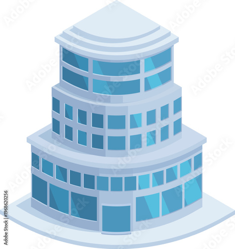 Modern corporate isometric building representing global business architecture