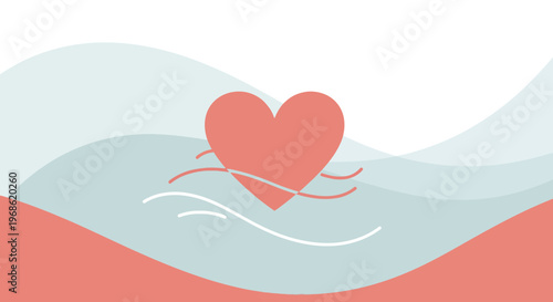 Heart Icon Floating on Abstract Waves, Love Symbol, Gentle Motion