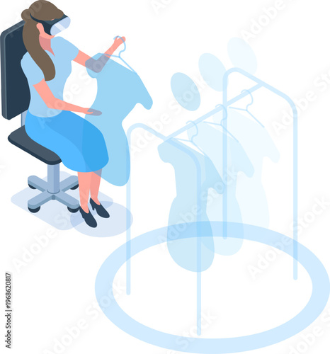 Woman wearing VR headset shopping virtual clothing