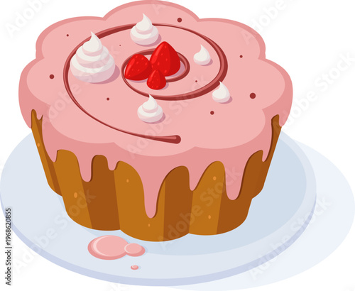 Strawberry cream cake illustration with pink icing