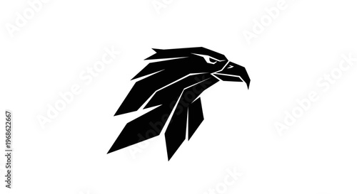 Stylized black eagle head with sharp features depicted in profile on a plain white background, resembling a modern logo.