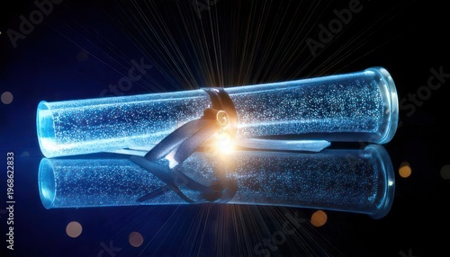 Futuristic Hologram Display of a Dolphin in a Glass Tube.