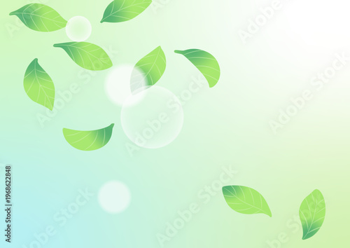 木漏れ日が差し込む新緑の葉の背景素材（グラデーション、斜め配置）