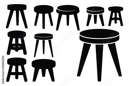 Black stool stools furniture silhouettes white background