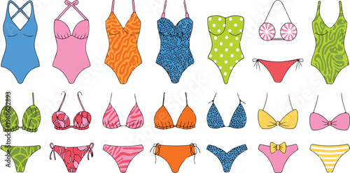 Cute dachshund dogs cartoon set in childlike style running jumping wearing sweaters hats glasses berets flat vector illustration