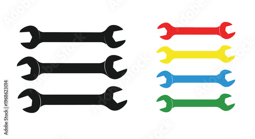 Colorful wrench set illustration showing various tool options and designs