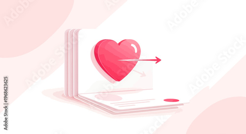 Heart pierced by arrow concept, love symbol, Valentine's Day graphic, romance illustration