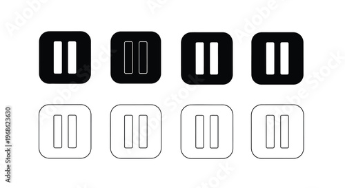 Four pairs of simple play pause icons in black and white