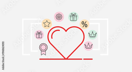 Heart Icon with Rewards and Gifts - Loyalty Program Concept