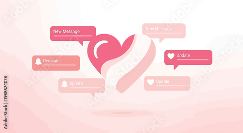 Heart Icon with Social Media Notifications - Love, Connection, Communication