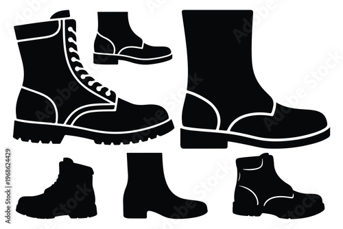 Black boots silhouettes with white outlines footwear