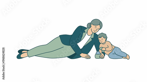 Modern Working Mother Balancing Professional Life and Family Responsibilities While Caring for Her Young Child at Home