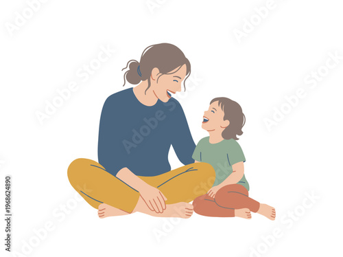 Happy mother and child sharing a joyful moment, sitting together with radiant smiles and expressions of love, symbolizing family bonding and affectionate connection