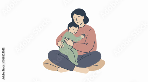 A tender illustration of a loving mother gently cradling her infant, showcasing the serene beauty of the maternal bond and the peaceful moments of early childhood connection