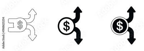 Financial icons with dollar signs and arrows Vector illustration