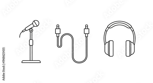 Microphone and headphones with cable.