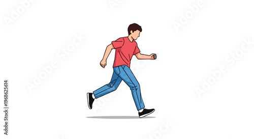 Cartoon Illustration of a Young Man Running in Casual Clothing
