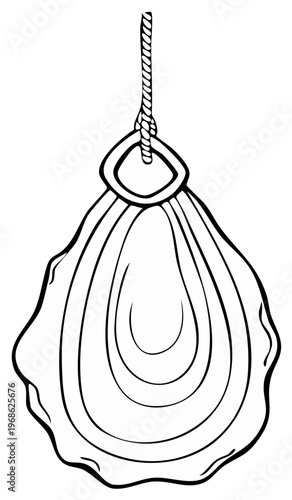Hanging oyster shell drawing with rope and clasp illustration