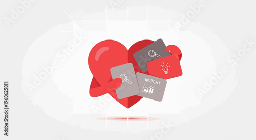 Heart Symbol Embracing Insight Cards: Business Analytics and Ideas
