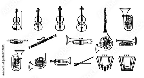 Collection of various musical instruments.