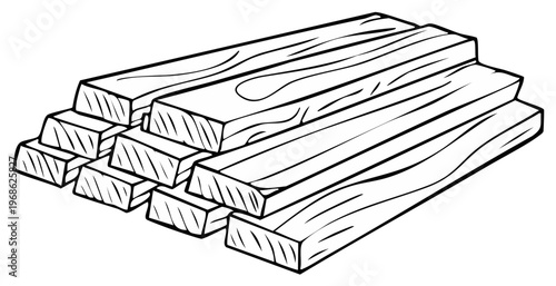 Stack of Wooden Planks Line Art Woodworking Timber Lumber Logs Piles