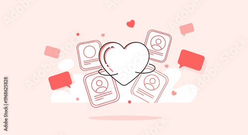 Heart Symbol and User Profiles, Social Media Likes, Love and Connection Concept