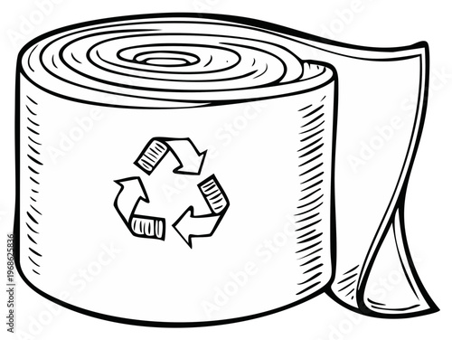 Roll of paper with recycle symbol drawn in a line art style