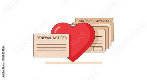 Heart Symbol Overlaying Renewal Notices Documents