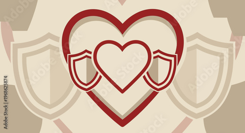 Heart Symbol Protected by Shields, Love, Security, Health, Care, Protection Concept